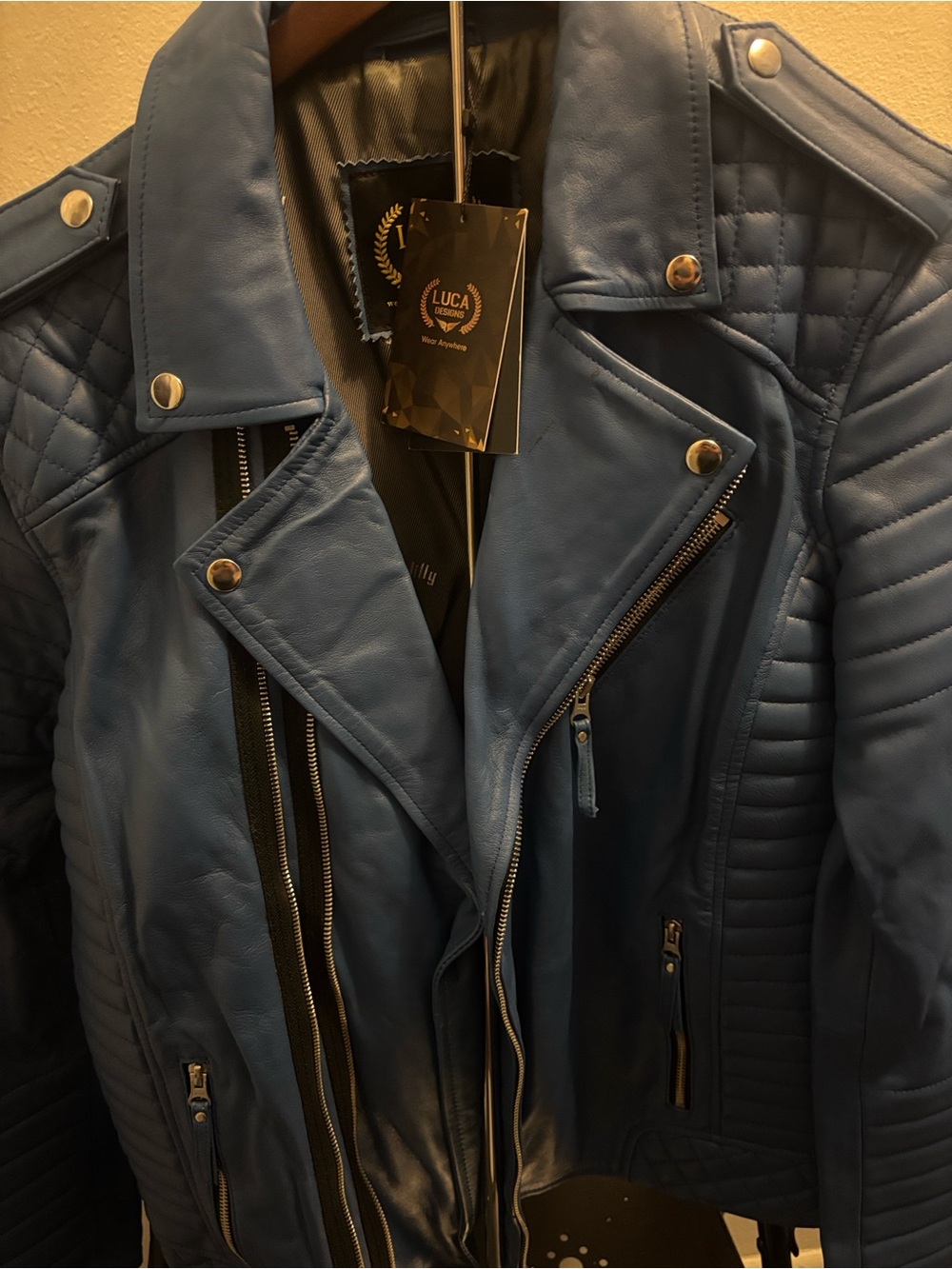 LUCA Men's Blue Quilted Moto Bomber Jacket